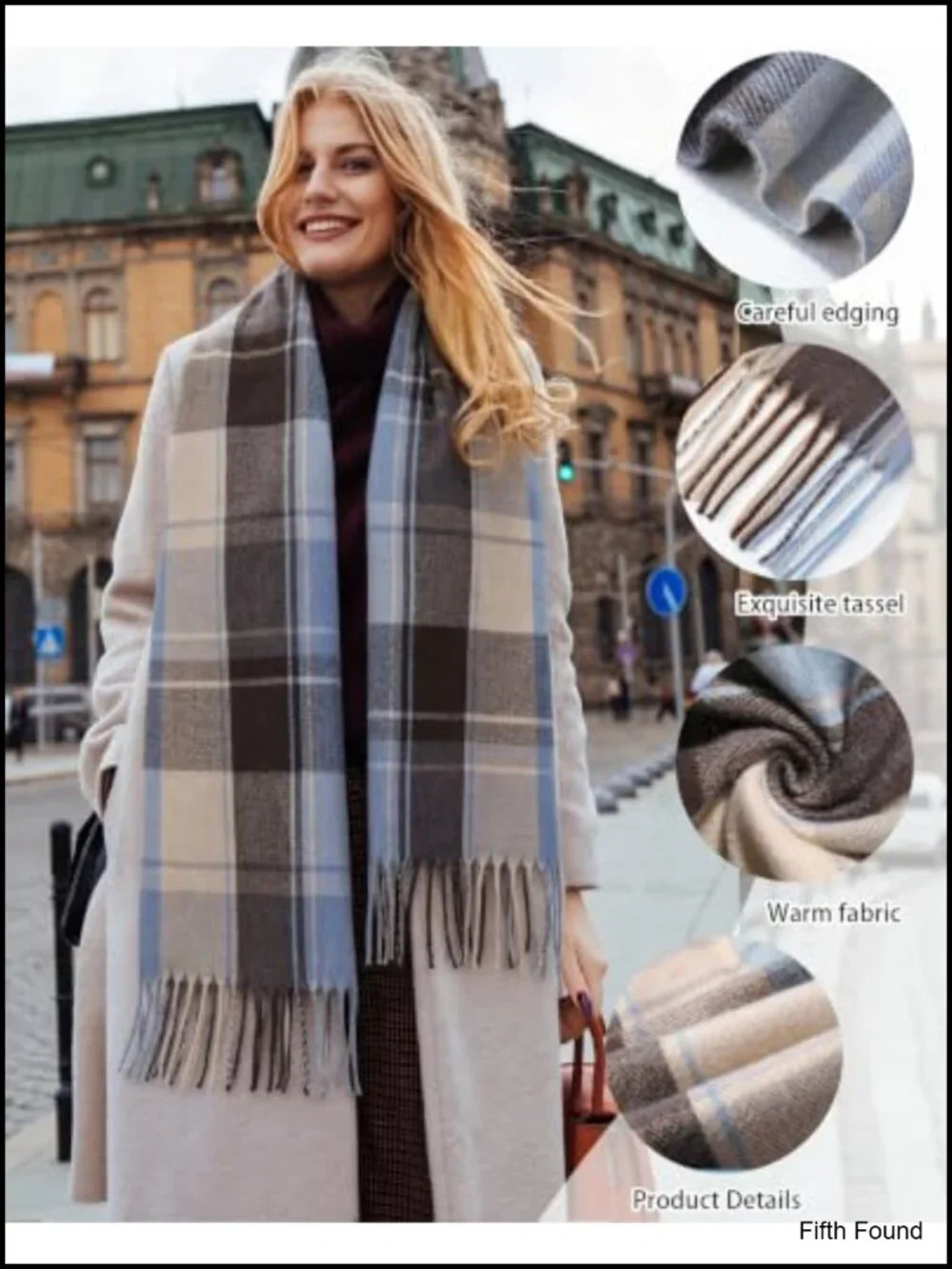 Oversized Plaid Cashmere Feel Winter Scarf with Tassels